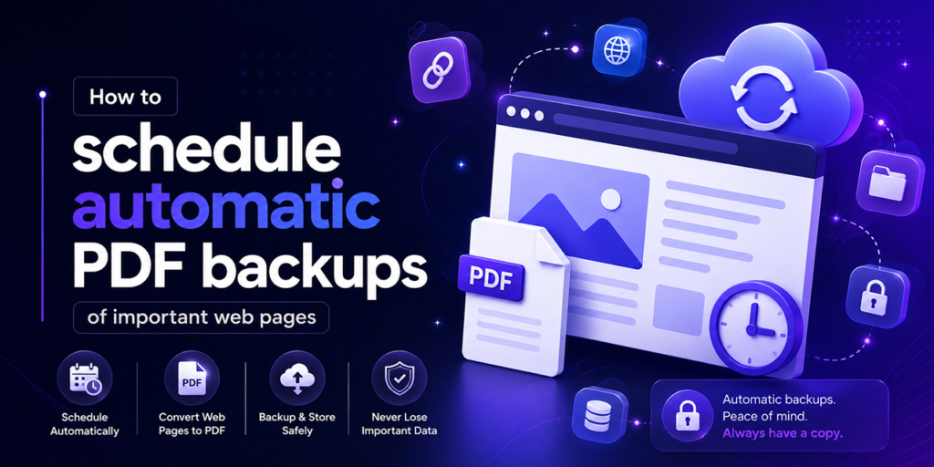 Automated web page backup to PDF using the Webs2PDF plugin with scheduled PDF backups and a website archiving workflow