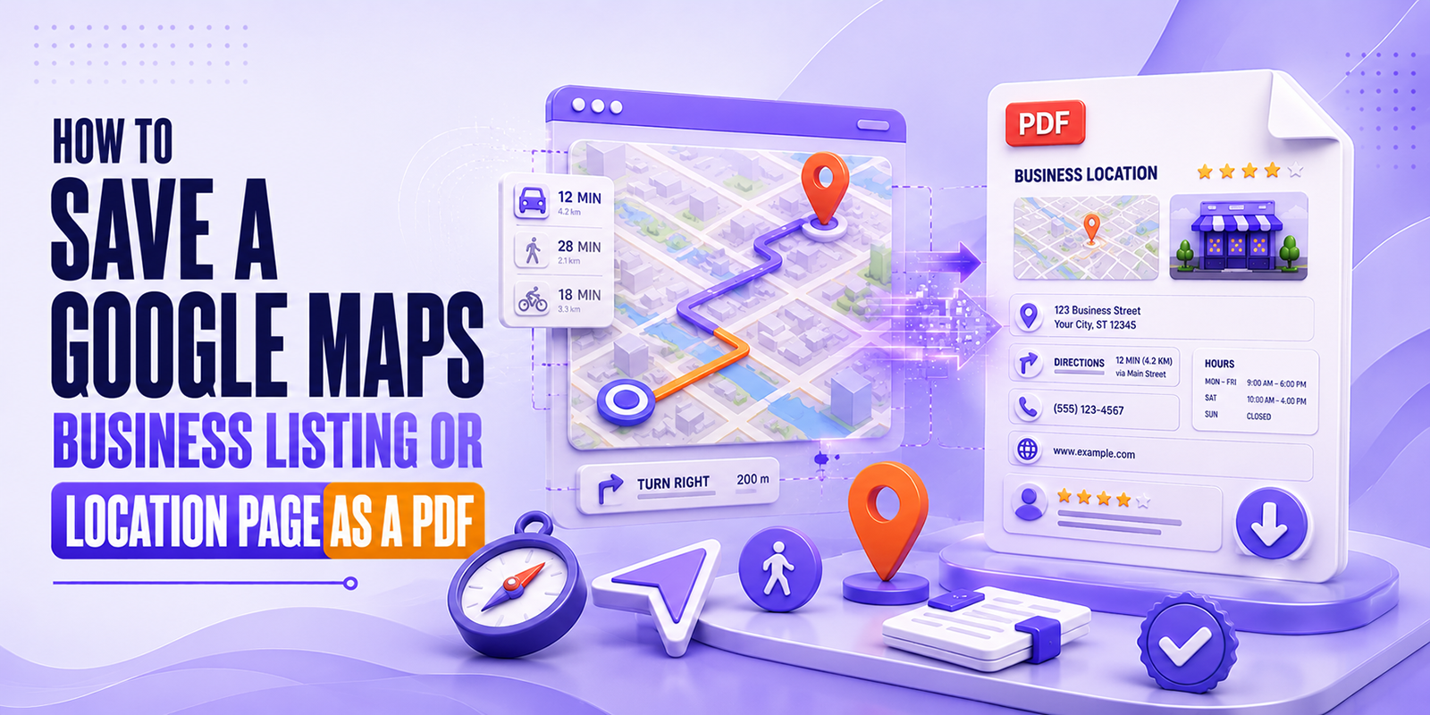 Guide showing how to save a Google Maps business listing or location page as a PDF using Webs2PDF for offline access and documentation.