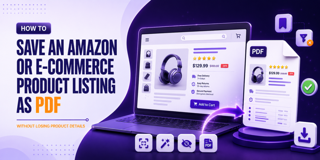 Save Amazon and e-commerce product listings as a PDF with prices, images, and specifications