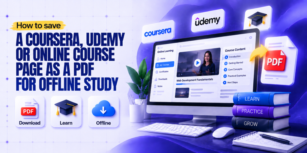 How to save Coursera or Udemy course pages as PDF for offline study